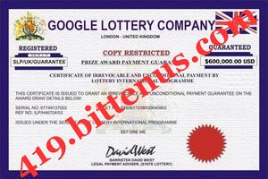 Google Award Certificate of $600 000